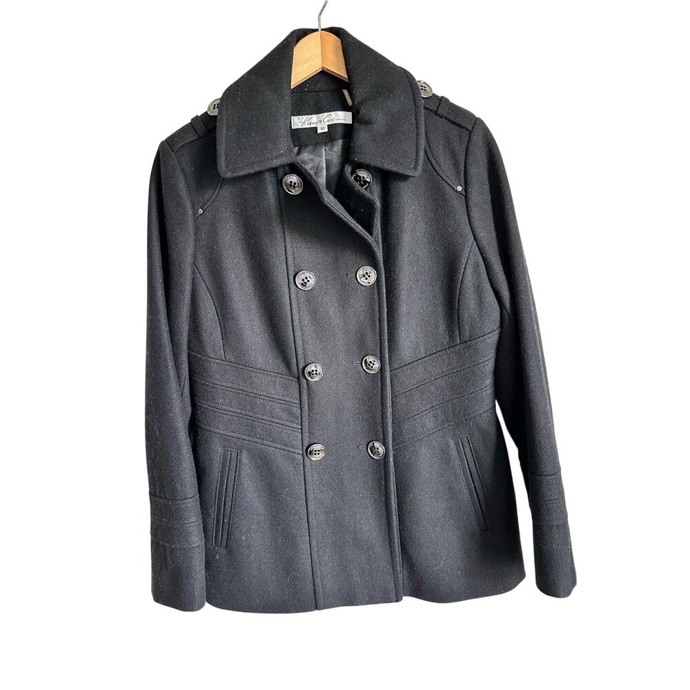 Kenneth Cole New York Black Wool Blend Peacoat Jacket Women’s Size 10